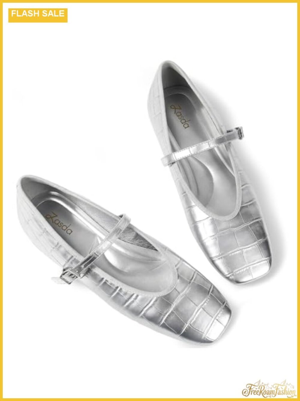 Women's Mary Jane Ballet Flats Croc-Embossed Square Toe Cushioned Comfort Shoes